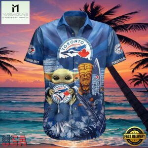 MLB Baby Yoda Toronto Blue Jays Aloha Hawaiian Shirt, Surfboard Tiki Tropical Flower Gifts for Fan