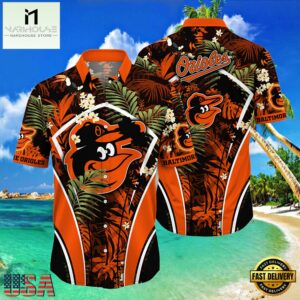 MLB Baltimore Orioles Flower Tropical Aloha Hawaiian Button Down Shirt