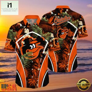 MLB Baltimore Orioles Flower Tropical Aloha Hawaiian Button Down Shirt