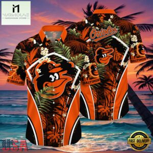 MLB Baltimore Orioles Flower Tropical Aloha Hawaiian Button Down Shirt
