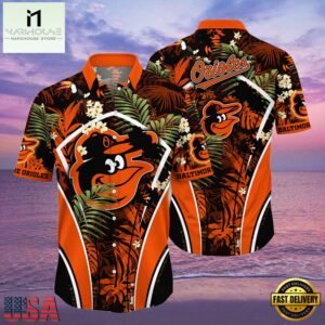 MLB Baltimore Orioles Flower Tropical Aloha Hawaiian Button Down Shirt