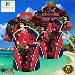 MLB Boston Red Sox Flower Tropical Aloha Hawaiian Button Down Shirt