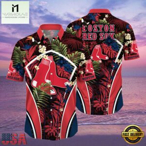 MLB Boston Red Sox Flower Tropical Aloha Hawaiian Button Down Shirt