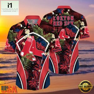 MLB Boston Red Sox Flower Tropical Aloha Hawaiian Button Down Shirt
