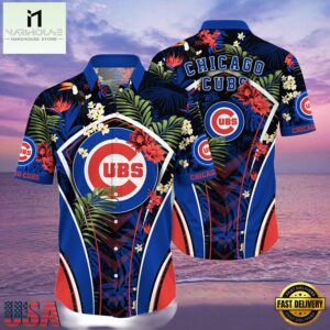 MLB Chicago Cubs Flower Tropical Aloha Hawaiian Button Down Shirt