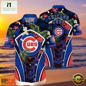 MLB Chicago Cubs Flower Tropical Aloha Hawaiian Button Down Shirt