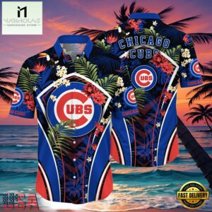 MLB Chicago Cubs Flower Tropical Aloha Hawaiian Button Down Shirt
