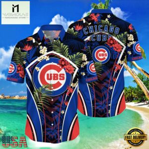 MLB Chicago Cubs Flower Tropical Aloha Hawaiian Button Down Shirt