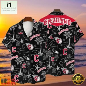 MLB Cleveland Guardians Tropical Palms Black Hot Summer Hawaiian Shirt