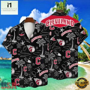 MLB Cleveland Guardians Tropical Palms Black Hot Summer Hawaiian Shirt
