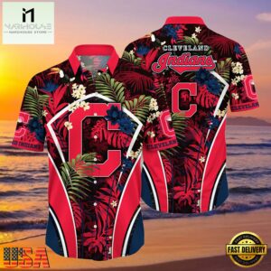 MLB Cleveland Indians Flower Tropical Hot Summer Hawaiian Button Down Shirt , Vintage Hawaiian Shirts For Mens 6 MLB Cleveland Indians Flower Tropical Hot Summer Hawaiian Button Down Shirt