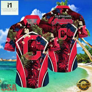 MLB Cleveland Indians Flower Tropical Hot Summer Hawaiian Button Down Shirt