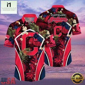 MLB Cleveland Indians Flower Tropical Hot Summer Hawaiian Button Down Shirt