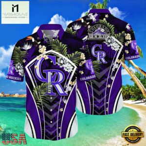 MLB Colorado Rockies Flower Tropical Hot Summer Hawaiian Button Down Shirt