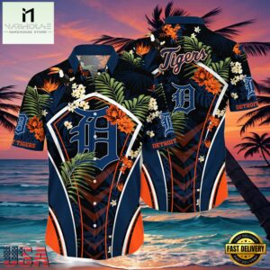 MLB Detroit Tigers Flower Tropical Hot Summer Hawaiian Button Down Shirt