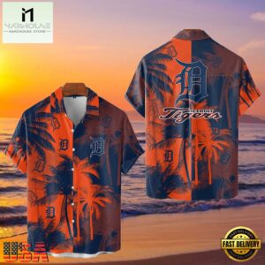 MLB Detroit Tigers Tropical Palm Trees Aloha Hawaiian Shirt