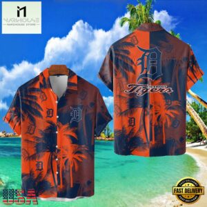 MLB Detroit Tigers Tropical Palm Trees Aloha Hawaiian Shirt