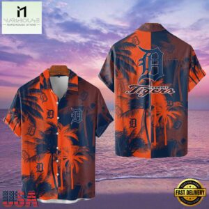 MLB Detroit Tigers Tropical Palm Trees Aloha Hawaiian Shirt