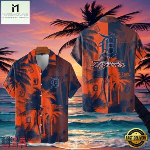 MLB Detroit Tigers Tropical Palm Trees Aloha Hawaiian Shirt