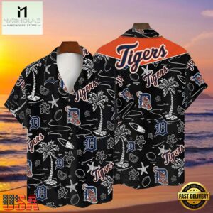 MLB Detroit Tigers Tropical Palms Black Hot Summer Hawaiian Shirt , Vintage Hawaiian Shirts For Mens 6 MLB Detroit Tigers Tropical Palms Black Hot Summer Hawaiian Shirt
