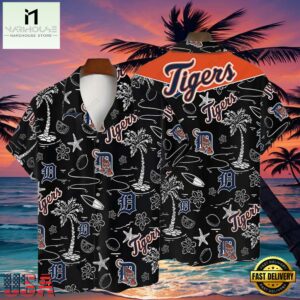 MLB Detroit Tigers Tropical Palms Black Hot Summer Hawaiian Shirt , Vintage Hawaiian Shirts For Mens 7 MLB Detroit Tigers Tropical Palms Black Hot Summer Hawaiian Shirt