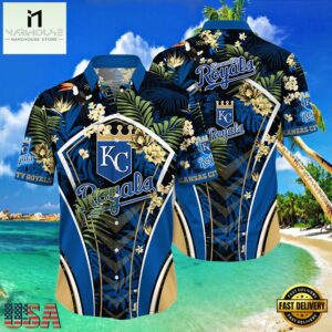 MLB Kansas City Royals Flower Tropical Hot Summer Hawaiian Button Down Shirt