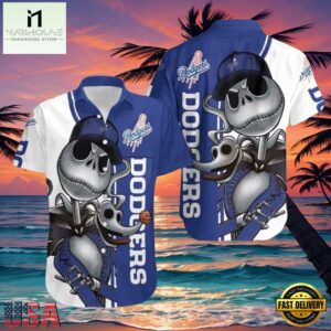 MLB LA Dodgers With Jack Skellington And Zero Graphic Aloha Hawaiian Shirt.jpg 1Group