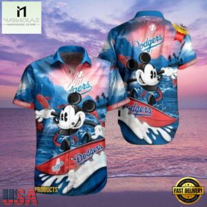 MLB LA Dodgers With Surfing Mickey Graphic Aloha Hawaiian Shirt.jpg 1Group