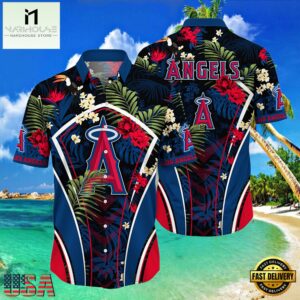 MLB Los Angeles Angels Flower Tropical Hot Summer Hawaiian Button Down Shirt
