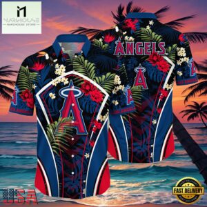 MLB Los Angeles Angels Flower Tropical Hot Summer Hawaiian Button Down Shirt