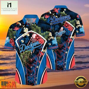 MLB Los Angeles Dodgers Flower Tropical Hot Summer Hawaiian Button Down Shirt , Vintage Hawaiian Shirts For Mens 6 MLB Los Angeles Dodgers Flower Tropical Hot Summer Hawaiian Button Down Shirt