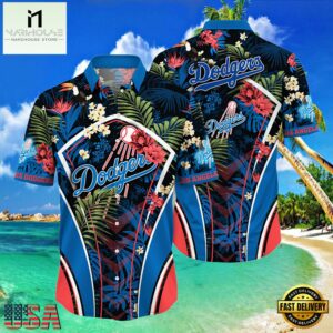 MLB Los Angeles Dodgers Flower Tropical Hot Summer Hawaiian Button Down Shirt