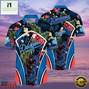 MLB Los Angeles Dodgers Flower Tropical Hot Summer Hawaiian Button Down Shirt