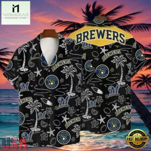 MLB Milwaukee Brewers Tropical Palm Trees Hot Summer Hawaiian Shirt