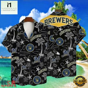 MLB Milwaukee Brewers Tropical Palm Trees Hot Summer Hawaiian Shirt