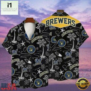 MLB Milwaukee Brewers Tropical Palm Trees Hot Summer Hawaiian Shirt