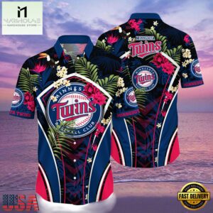 MLB Minnesota Twins Tropical Palms Black Hot Summer Hawaiian Shirt