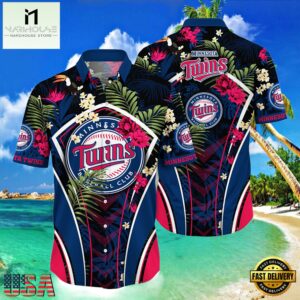 MLB Minnesota Twins Tropical Palms Black Hot Summer Hawaiian Shirt