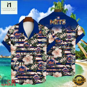MLB New York Mets Flower Tropical Hot Summer Hawaiian Button Down Shirt