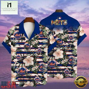 MLB New York Mets Flower Tropical Hot Summer Hawaiian Button Down Shirt