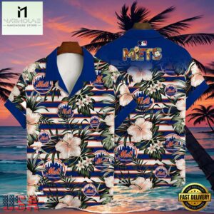 MLB New York Mets Flower Tropical Hot Summer Hawaiian Button Down Shirt