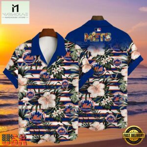 MLB New York Mets Flower Tropical Hot Summer Hawaiian Button Down Shirt