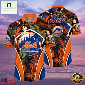 MLB New York Mets Hibiscus Tropical Flowers Stripe Hot Summer Hawaiian Shirt