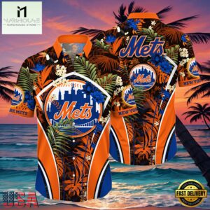 MLB New York Mets Hibiscus Tropical Flowers Stripe Hot Summer Hawaiian Shirt