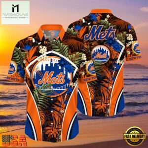 MLB New York Mets Hibiscus Tropical Flowers Stripe Hot Summer Hawaiian Shirt