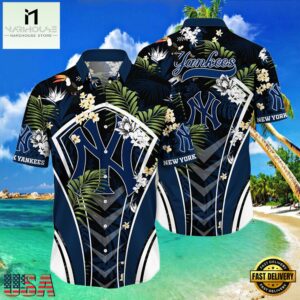 MLB New York Yankees Flower Tropical Hot Summer Hawaiian Button Down Shirt