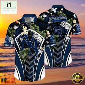MLB New York Yankees Flower Tropical Hot Summer Hawaiian Button Down Shirt