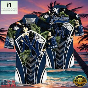 MLB New York Yankees Flower Tropical Hot Summer Hawaiian Button Down Shirt