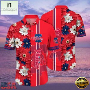 MLB Philadelphia Phillies Festive Florals Button-Up Red Aloha Hawaiian Shirt.jpg 1Group