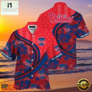 MLB Philadelphia Phillies Red Pinstripe Fanfare Tropical Aloha Hawaiian Shirt.jpg 1Group